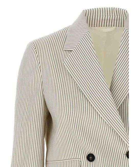 Brunello Cucinelli White Pinstripe Blazer