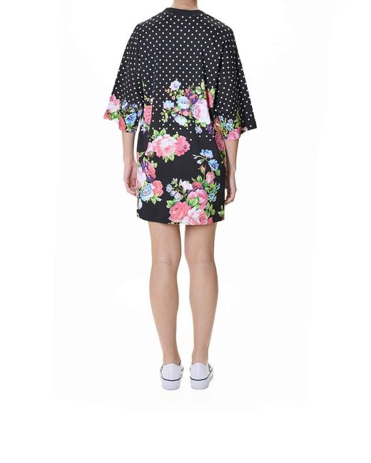 Moschino Blue Dots And Roses T-Shirt Dress
