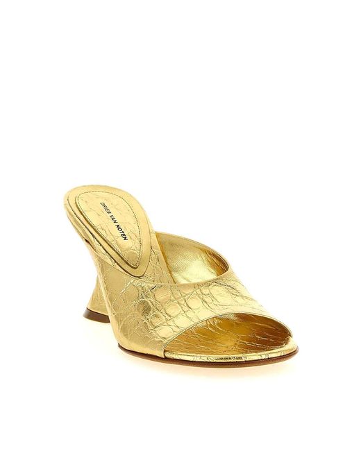 Dries Van Noten Metallic Curved Wedge Mules