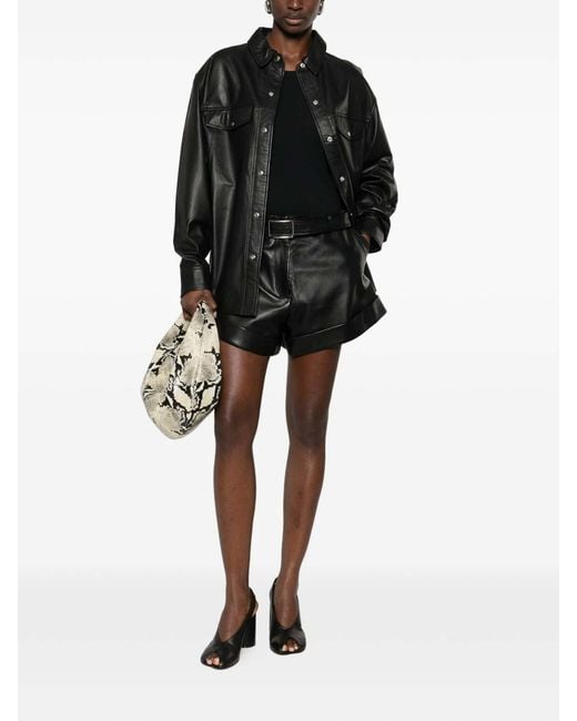 IRO Black Lamb Leather Long-Sleeve Shirt
