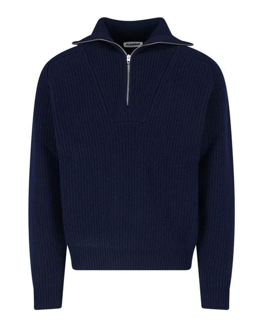 Jil Sander Blue Zip-Up Sweater for men