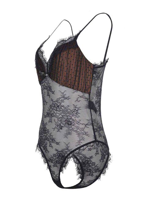 Self-Portrait Gray Bodysuit Made Of Polyester Blend