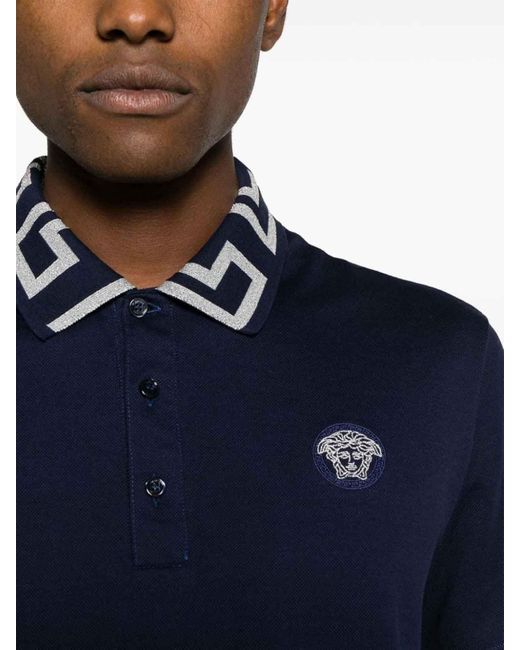 Versace Blue Navy Pique' Logo Polo Shirt for men