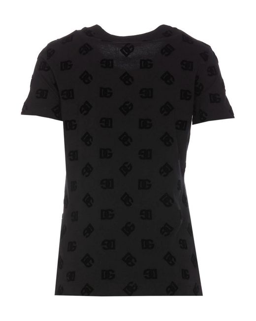 Dolce & Gabbana Black All Over Flocked Dg Logo T-shirt