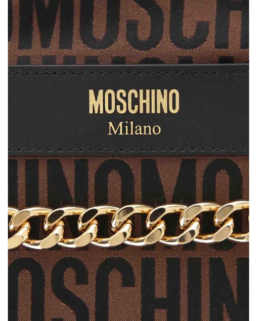Moschino Logo Mini Boston Messenger Bag Brown Gold