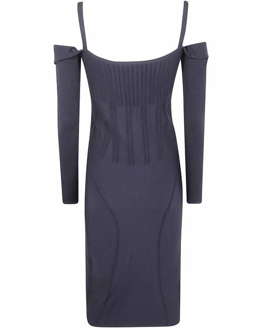 Mugler Black Off Shoulder Long Sleeve Midi Dress