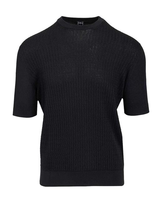 Fedeli Black Ribbed T-Shirt for men