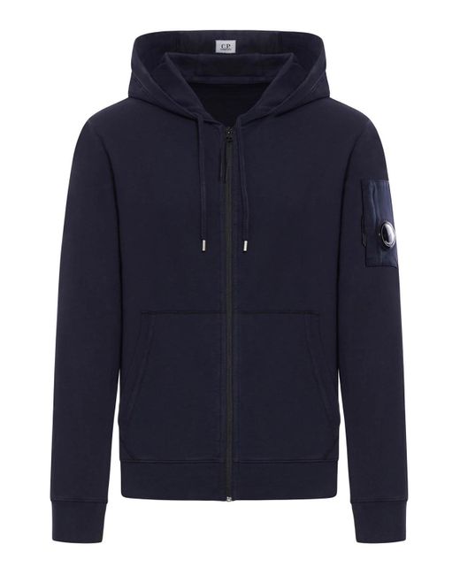 C P Company Blue Light Fleece Full Zip Hooded Sweatshirt for men