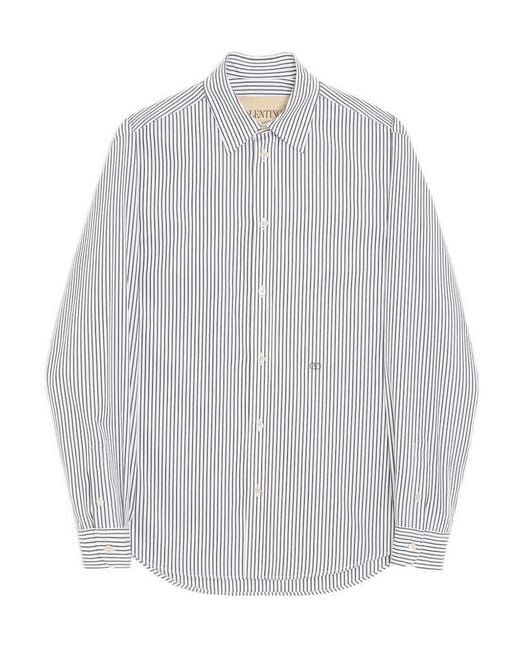 Valentino Garavani Gray Vlogo Embroidered Striped Cotton Poplin Shirt for men
