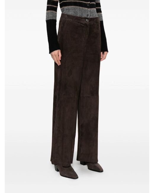 Via Masini 80 Black Leather Wide-Leg Trousers