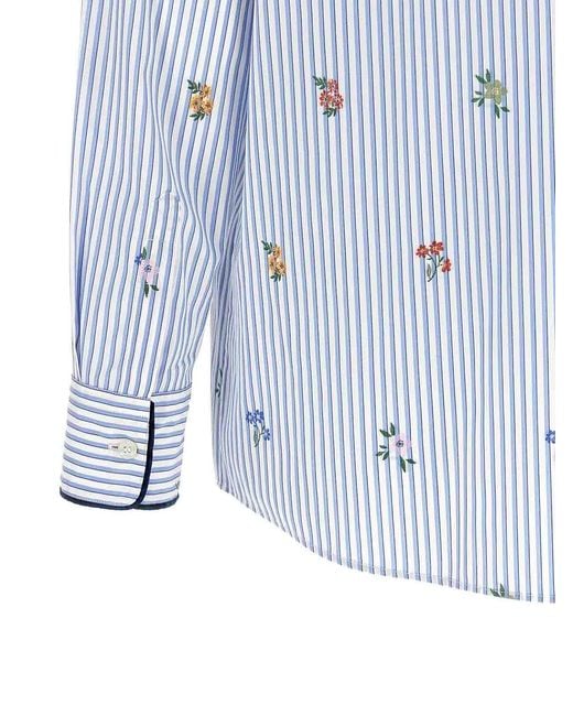 Etro Blue Floral Embroidery Shirt