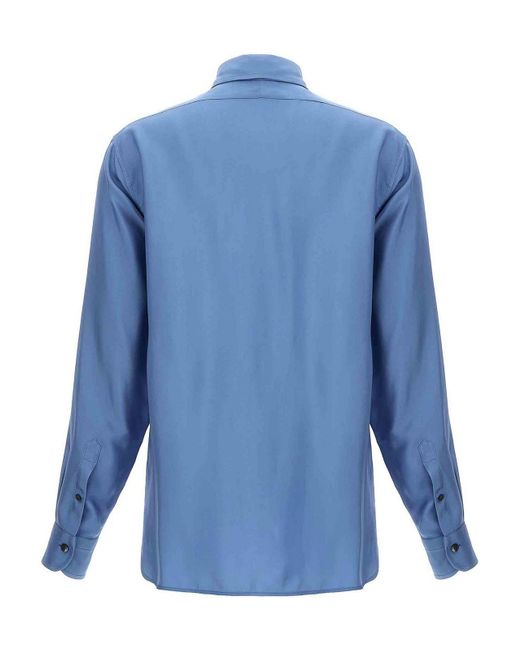 Tom Ford Blue Pleated Plastron Shirt