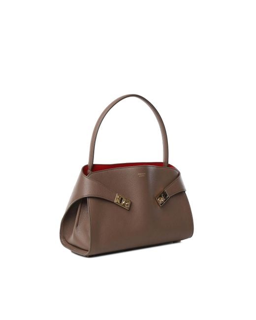 Ferragamo Brown Hug Soft Two-Tone Shoulder Bag (M)