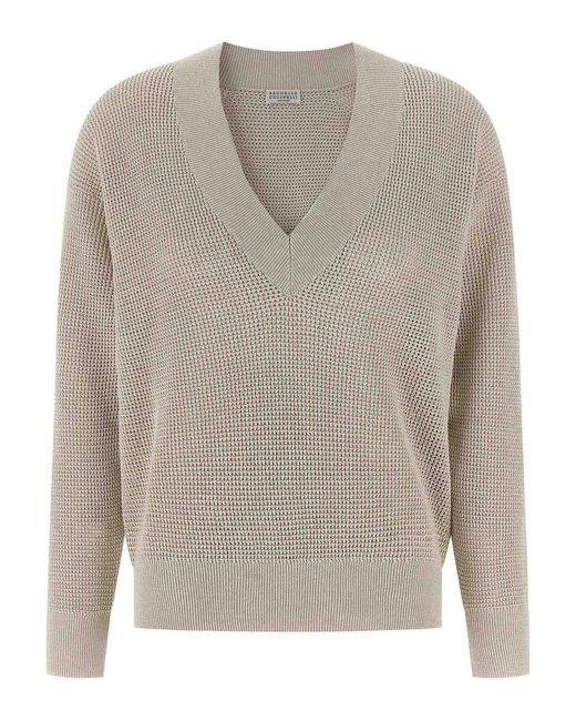 Brunello Cucinelli Gray Openwork Sweater