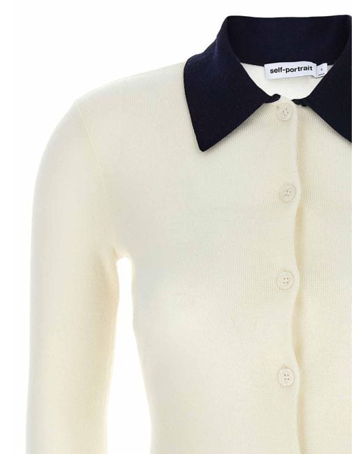 Self-Portrait White Cream Merino Wool Cardigan
