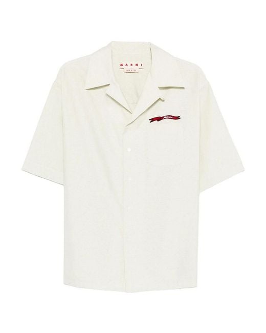 Marni White Logo-Embroidered Chest-Pocket Shirt for men