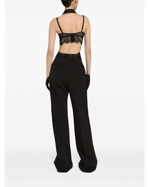 Dolce & Gabbana Black Tailored Virgin Wool Blend Satin Trousers