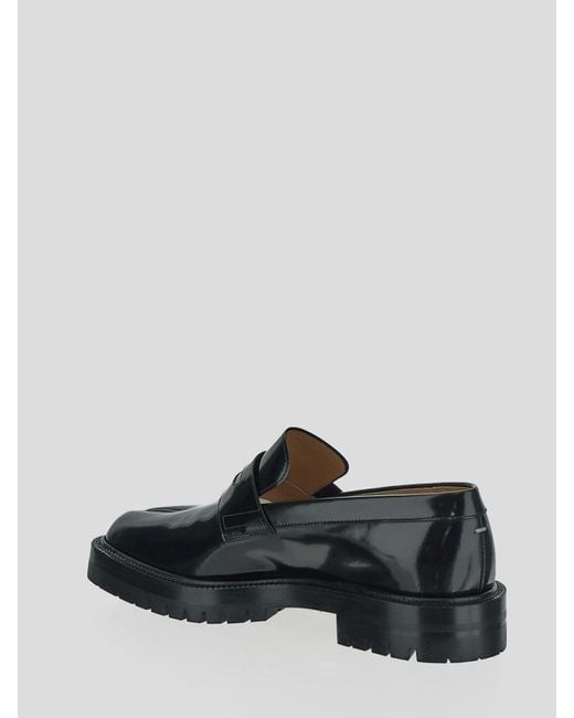 Maison Margiela Black Brushed Leather Tabi Loafers for men