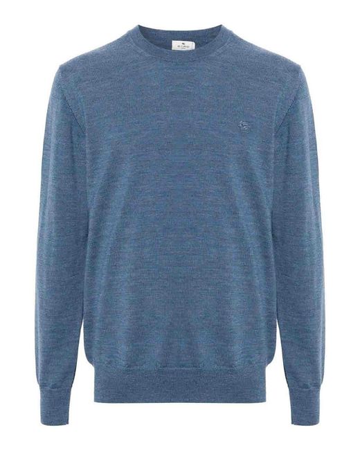 Etro Blue Signature Embroidered Knit Sweater for men