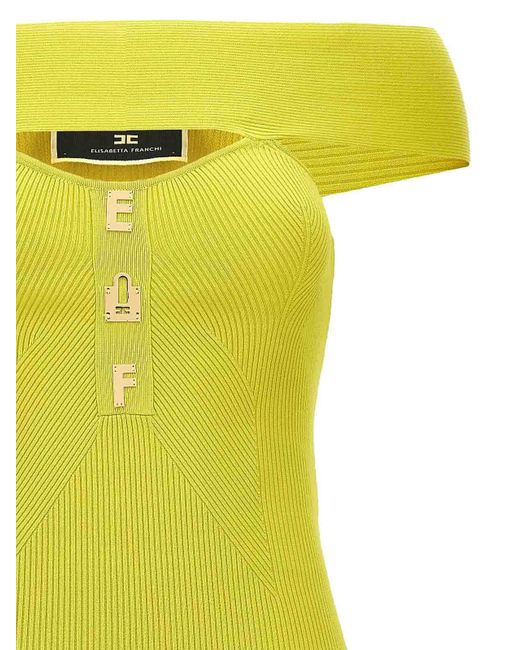 Elisabetta Franchi Yellow Ribbed Plaque Dress