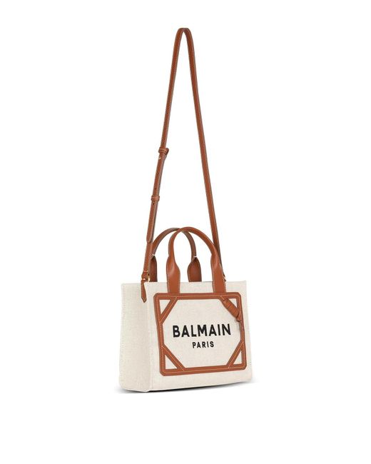 Balmain Natural B-army 42 Linen Bag With Leather Detail