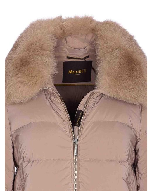Moorer Natural Dorado Down Jacket Frontal Zip Closure