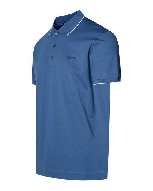 Zegna Blue Polo Shirt In Cotton for men
