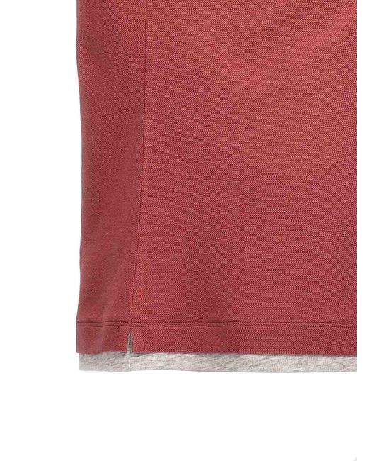 Brunello Cucinelli Red Double Layer Effect Polo Shirt for men