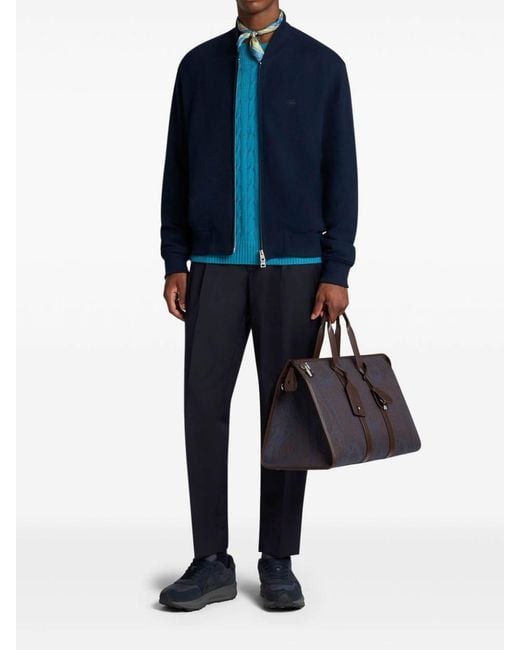 Etro Blue Bomber Jacket With Pegasus Embroidery for men