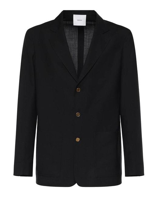 Grifoni Black Single-Breasted Wool Blazer for men