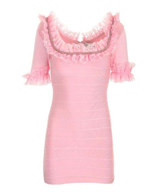 Self-Portrait Pink Fitted Sheath Dress