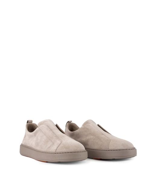 Santoni Gray Victory-Seym45 Slip-On Suede Sneakers for men