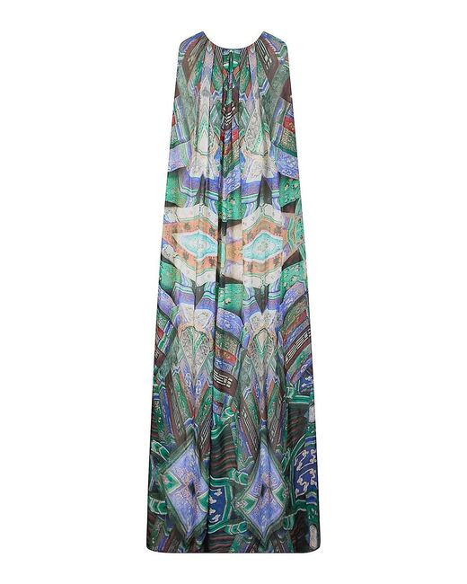 HUI Blue Vintage Printed Chiffon Dress