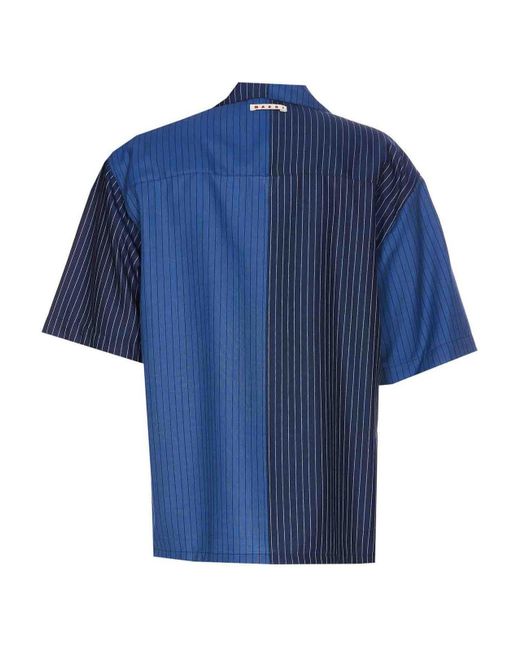 Marni Blue Degrade Striped Wool Bowling Shirt for men