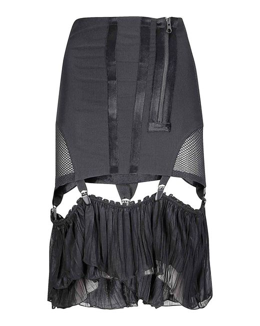 KNWLS Black Mesh Girdle Skirt With Velvet Tape Details