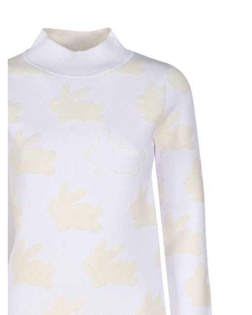 J.W. Anderson White Turtleneck Sweater With All-over Rabbit Motif