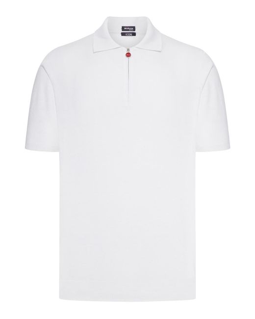 Kiton White Solid Color Cotton Knitted Polo Shirt for men