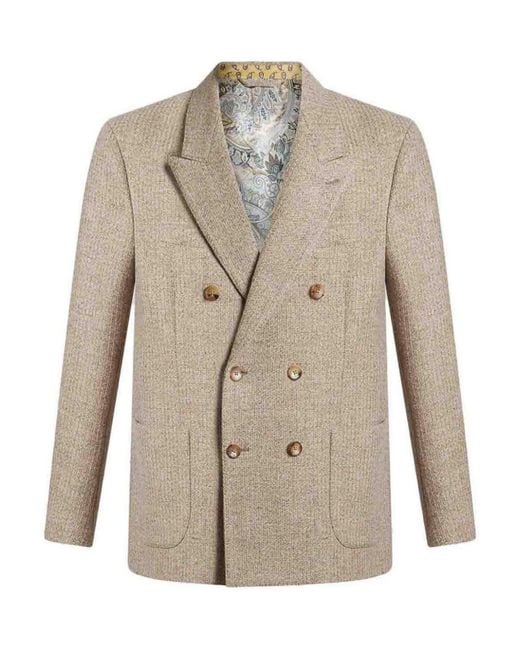 Etro Natural Double-Breasted Jacket With Peak Lapels for men