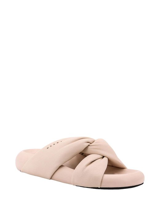 Marni Pink Bubble Twisted Leather Flat Sandals