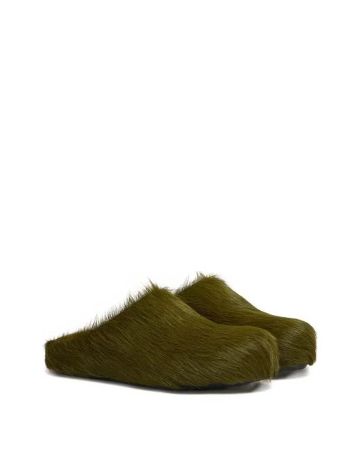 Marni Green Long Hair Calfskin Fussbett Sabot