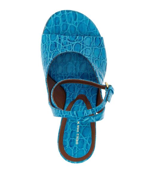 Dries Van Noten Blue Embossed Leather Sandals