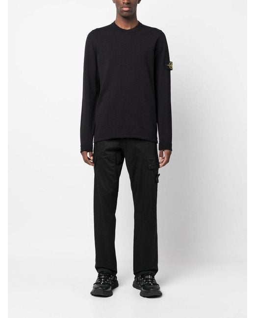 Stone Island Blue Crewneck Sweatshirt With Logo Patch for men