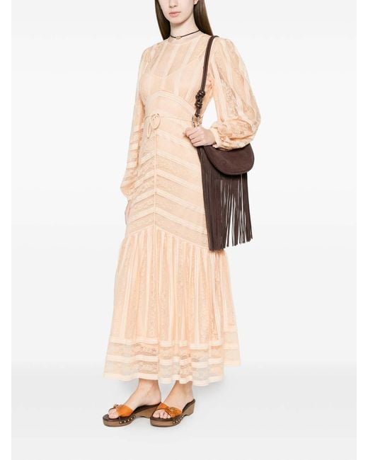 Twinset Natural Long Striped Lace Dress