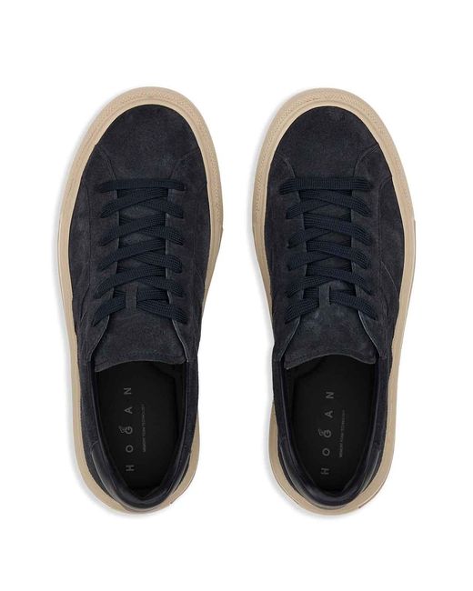 Hogan Blue Low-Top Suede Sneakers With Contrast Rubber Sole for men