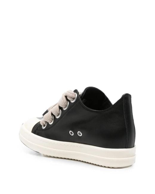 Rick Owens Black Jumbolace Low Leather Sneakers