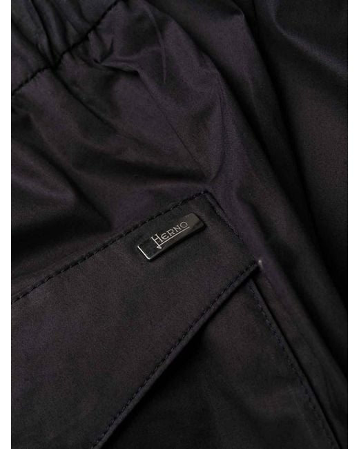 Herno Black Straight Trousers With Drawstring for men
