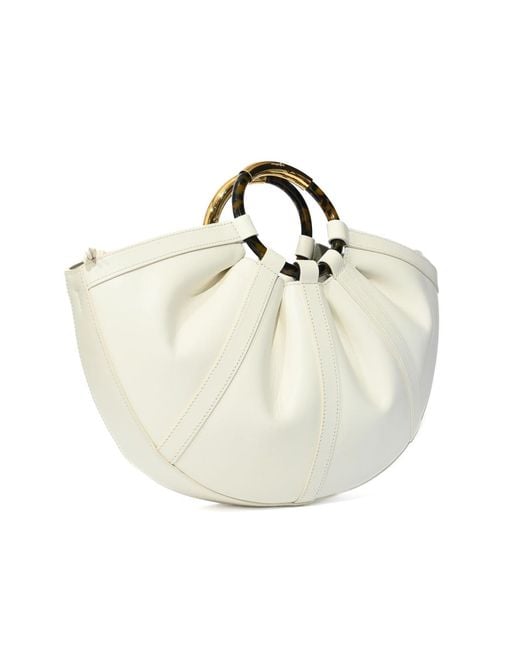 Coccinelle White Shell Large Leather Bag With Pearl Handles
