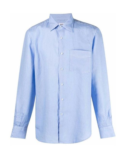 Aspesi Blue Light Linen Shirt With Pocket for men