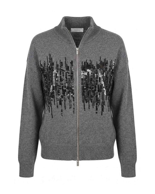 Peserico Gray Round Neck Sweater
