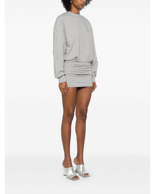 The Attico Gray Cotton Short Dress With A Crew Neck